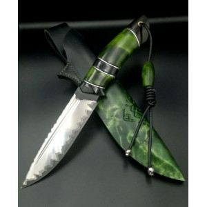 ЗЕЛЕНЕ ІКЛО ІІ ексклюзивний ніж ручної роботи ПАВЛА ГОНЧАРЕНКА, замовити купити в Україні (Сталь - центр CPM® ДІ103МП™ в багатошаровому ламінаті з нержавіючої сталі n690 64 HRC). Photo 2